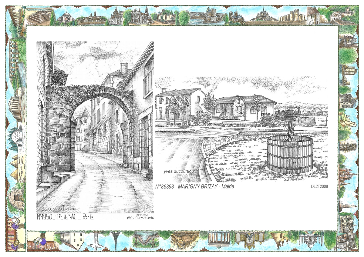 MONOCARTE N 19050-86398 - TREIGNAC - porte / MARIGNY BRIZAY - mairie