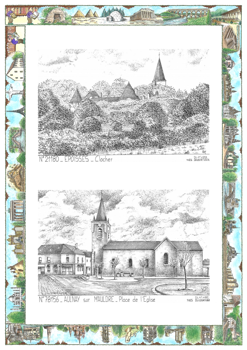 MONOCARTE N 21180-78156 - EPOISSES - clocher / AULNAY SUR MAULDRE - place de l église