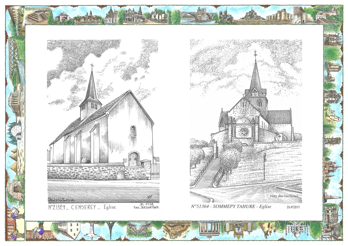MONOCARTE N 21329-51364 - CENSEREY - église / SOMMEPY TAHURE - église