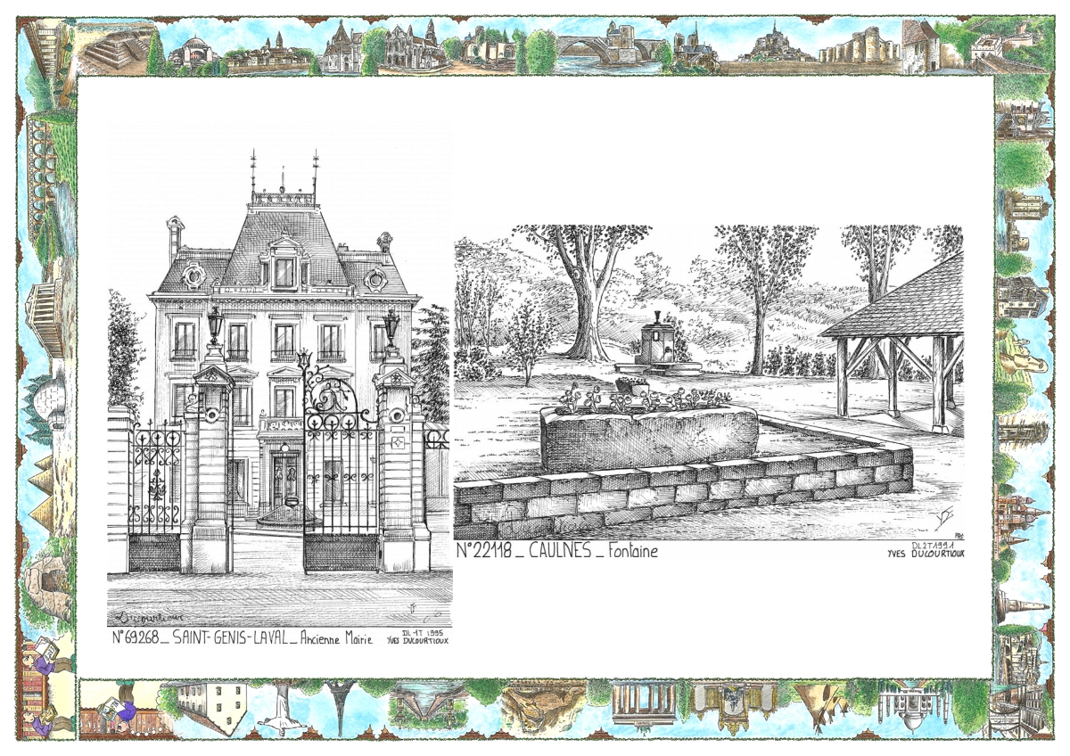 MONOCARTE N 22118-69268 - CAULNES - fontaine / ST GENIS LAVAL - ancienne mairie