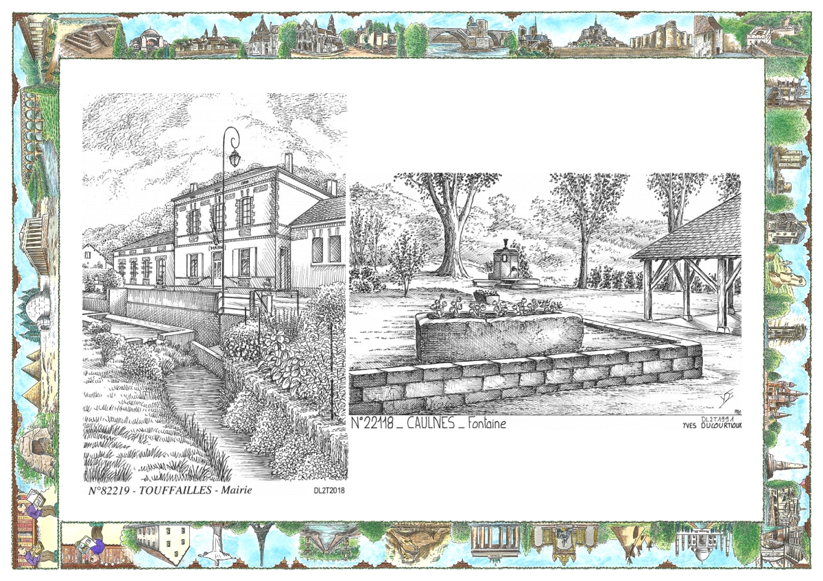 MONOCARTE N 22118-82219 - CAULNES - fontaine / TOUFFAILLES - mairie
