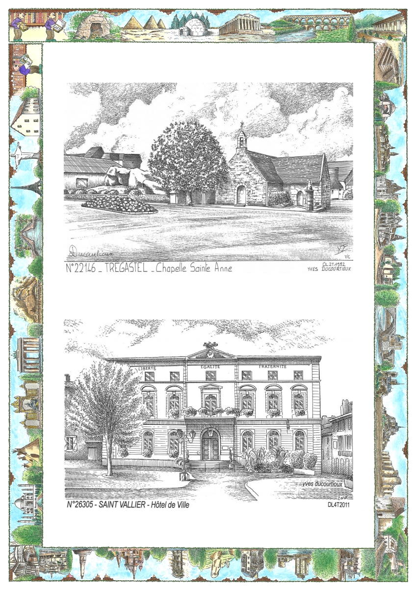 MONOCARTE N 22146-26305 - TREGASTEL - chapelle ste anne / ST VALLIER - hôtel de ville