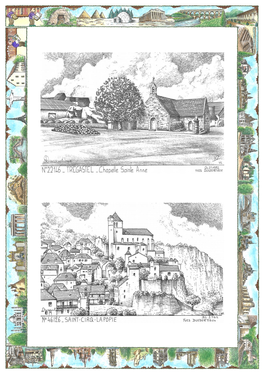 MONOCARTE N 22146-46126 - TREGASTEL - chapelle ste anne / ST CIRQ LAPOPIE - vue