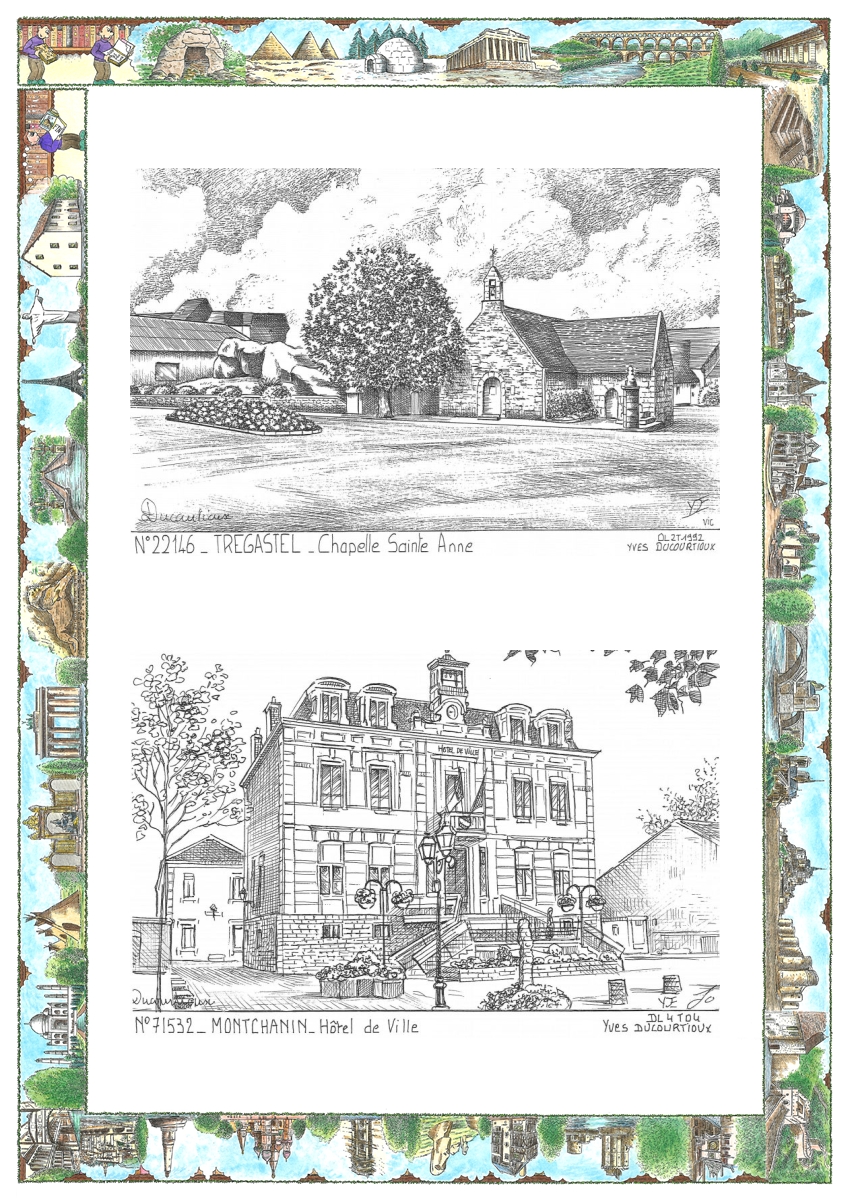MONOCARTE N 22146-71532 - TREGASTEL - chapelle ste anne / MONTCHANIN - hôtel de ville