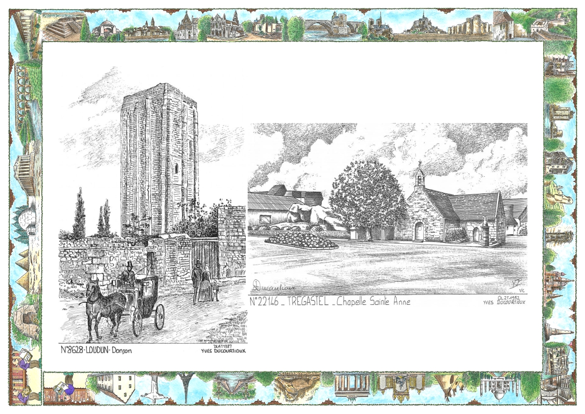 MONOCARTE N 22146-86028 - TREGASTEL - chapelle ste anne / LOUDUN - donjon