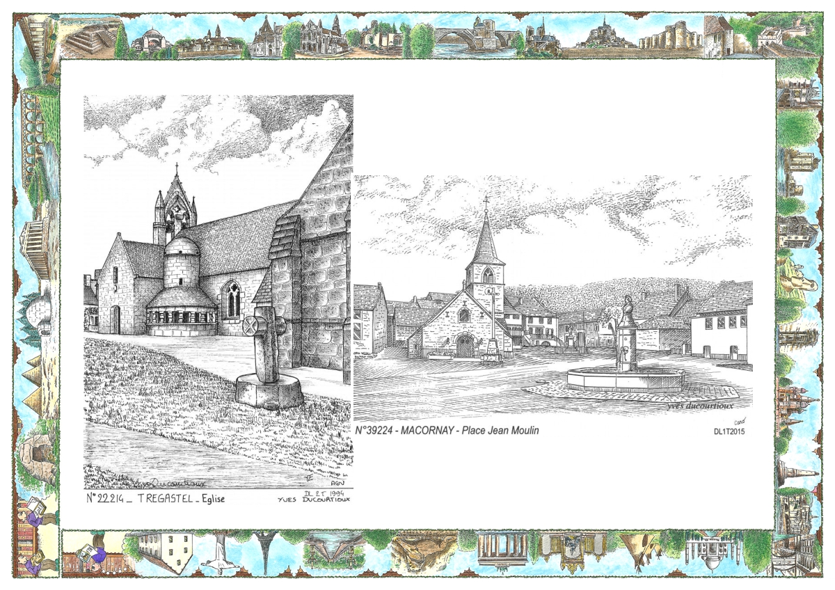 MONOCARTE N 22214-39224 - TREGASTEL - église / MACORNAY - place jean moulin