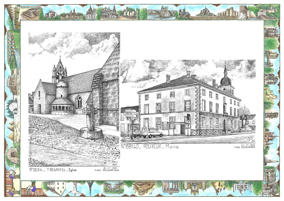 MONOCARTE N 22214-88140 - TREGASTEL - église / POUXEUX - mairie