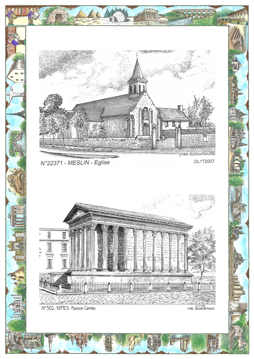 MONOCARTE N 22371-30002 - MESLIN - église / NIMES - maison carrée