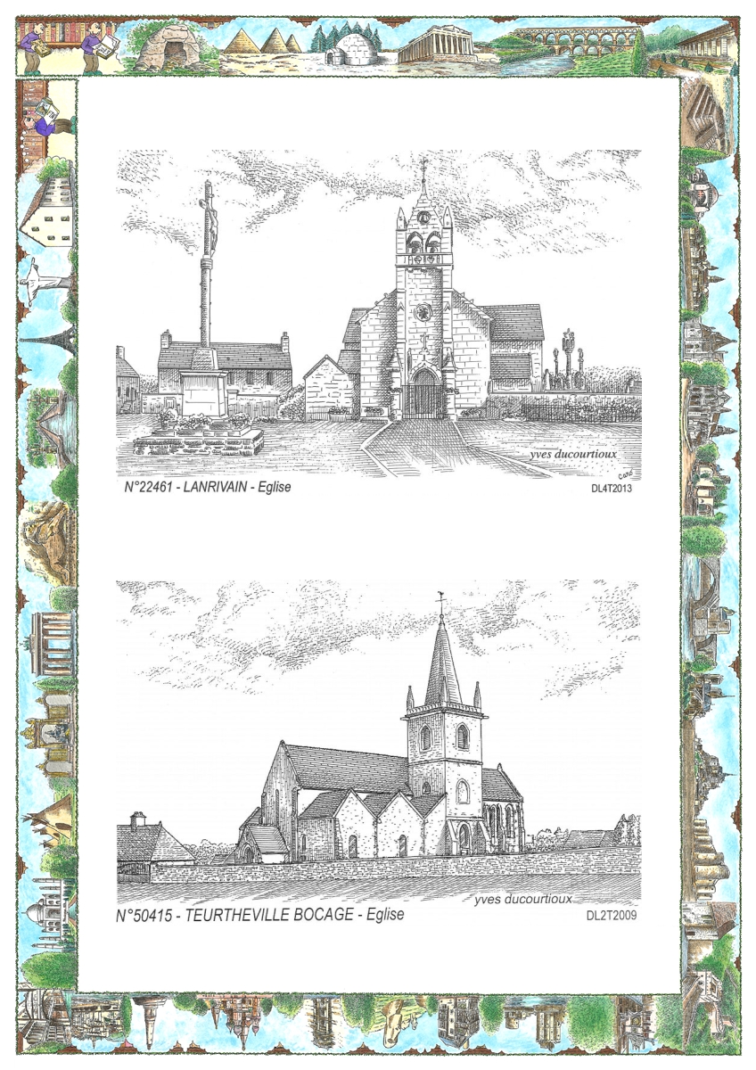 MONOCARTE N 22461-50415 - LANRIVAIN - église / TEURTHEVILLE BOCAGE - église