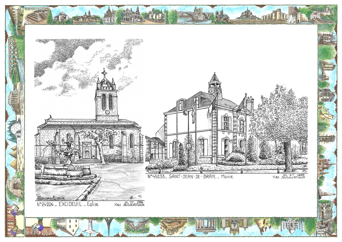 MONOCARTE N 24204-45233 - EXCIDEUIL - église / ST JEAN DE BRAYE - mairie