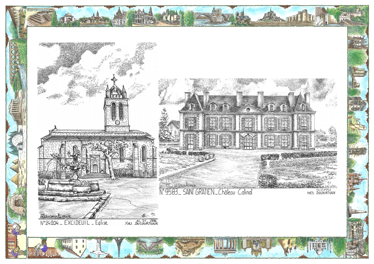 MONOCARTE N 24204-95083 - EXCIDEUIL - église / ST GRATIEN - château catinat