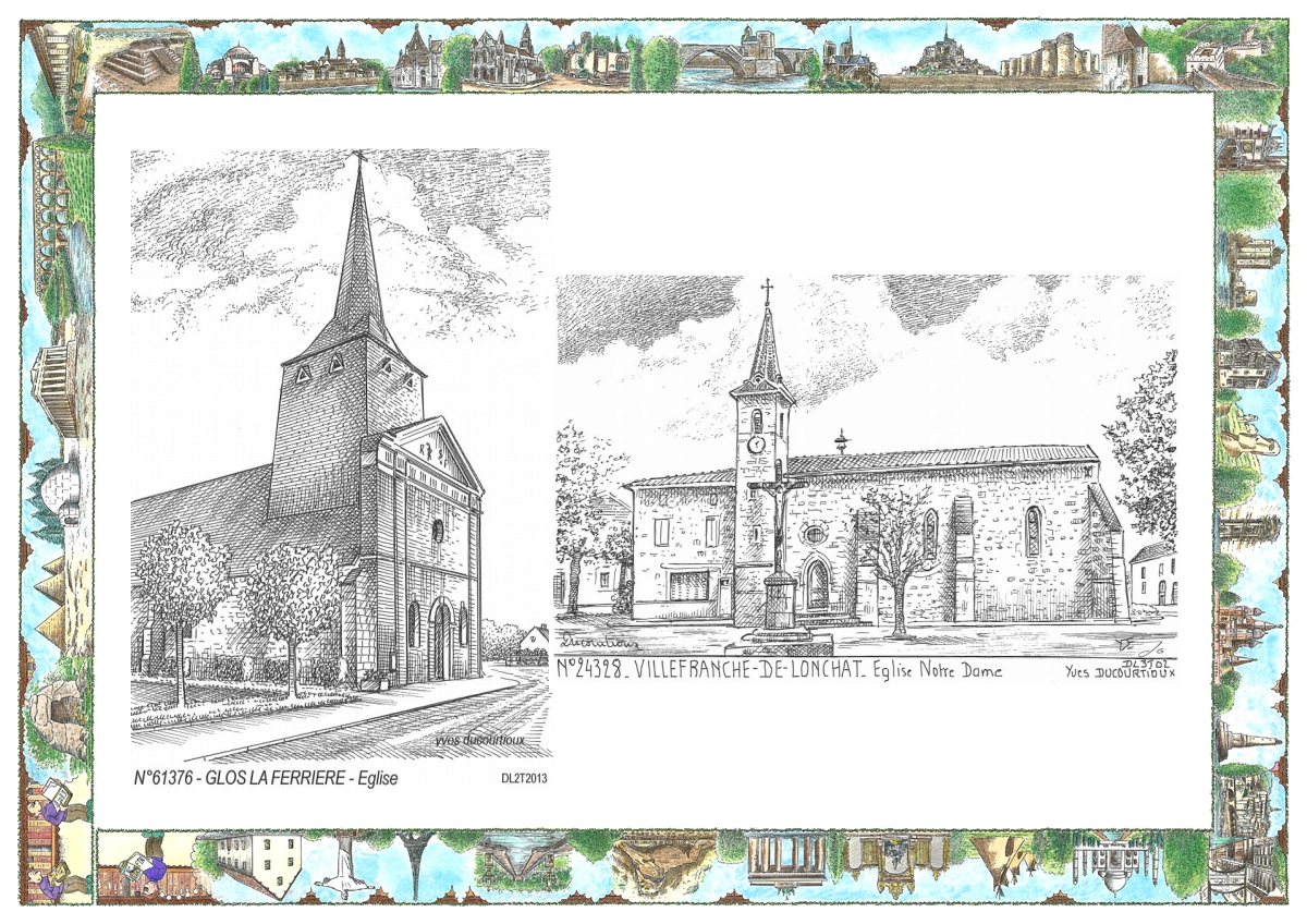 MONOCARTE N 24328-61376 - VILLEFRANCHE DE LONCHAT - église notre dame / GLOS LA FERRIERE - église