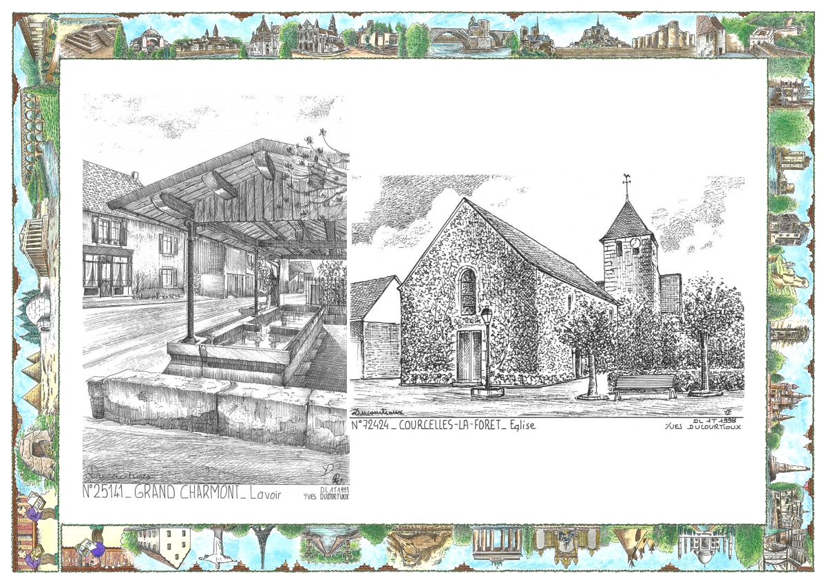 MONOCARTE N 25141-72424 - GRAND CHARMONT - lavoir / COURCELLES LA FORET - église
