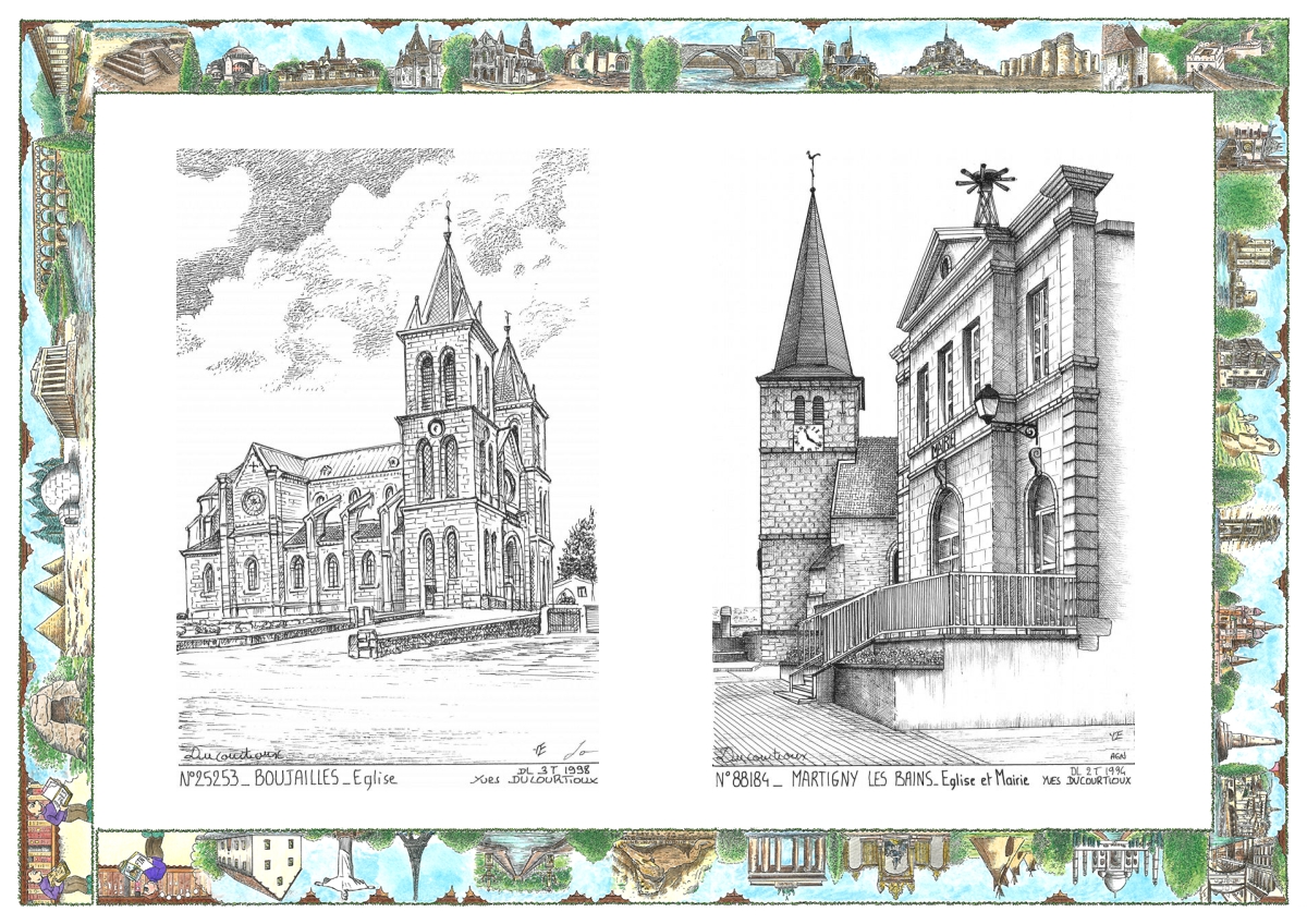 MONOCARTE N 25253-88184 - BOUJAILLES - église / MARTIGNY LES BAINS - église et mairie