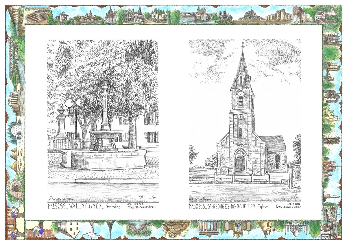 MONOCARTE N 25295-50355 - VALENTIGNEY - fontaine / ST GEORGES DE ROUELLEY - église