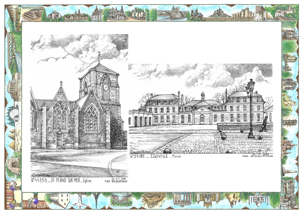 MONOCARTE N 27185-44253 - IGOVILLE - mairie / LA PLAINE SUR MER - église
