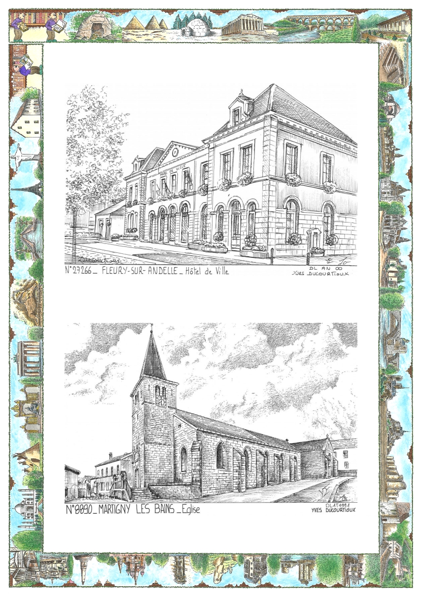 MONOCARTE N 27266-88090 - FLEURY SUR ANDELLE - hôtel de ville / MARTIGNY LES BAINS - église