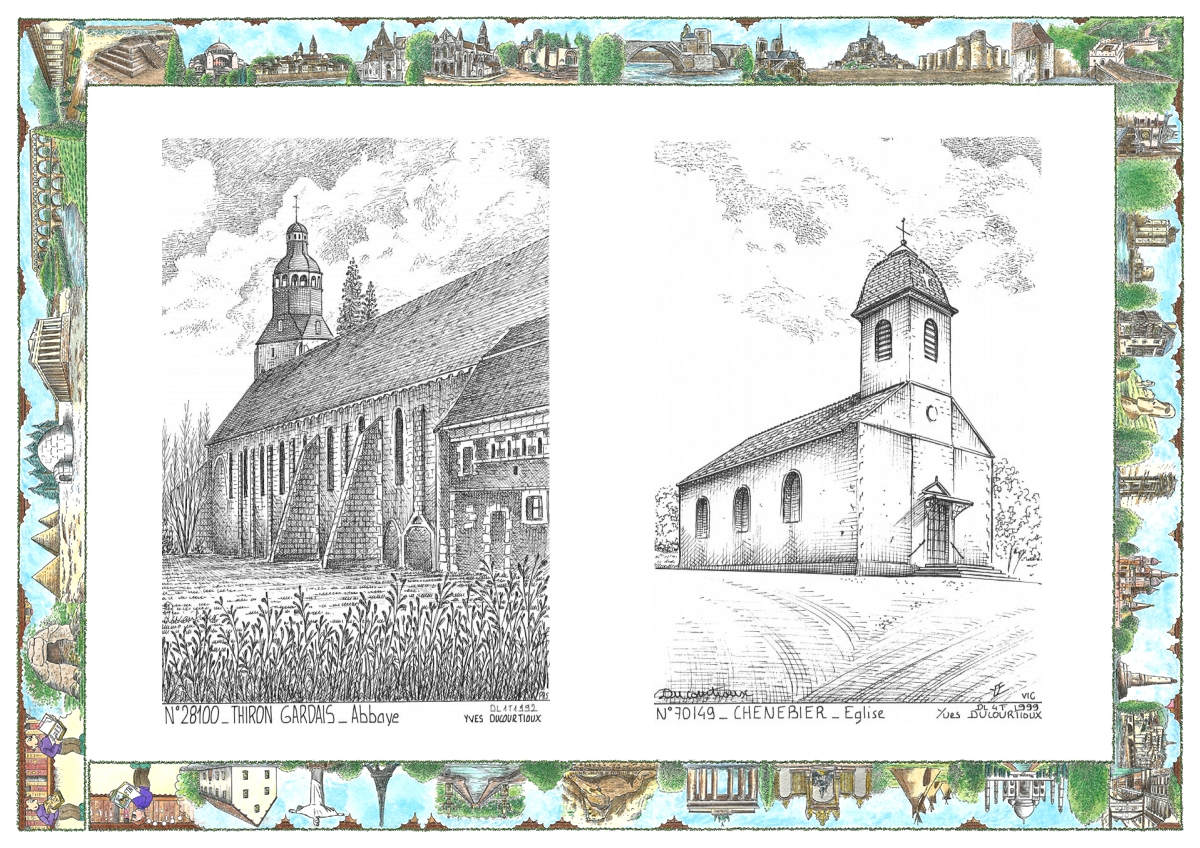 MONOCARTE N 28100-70149 - THIRON GARDAIS - abbaye / CHENEBIER - église