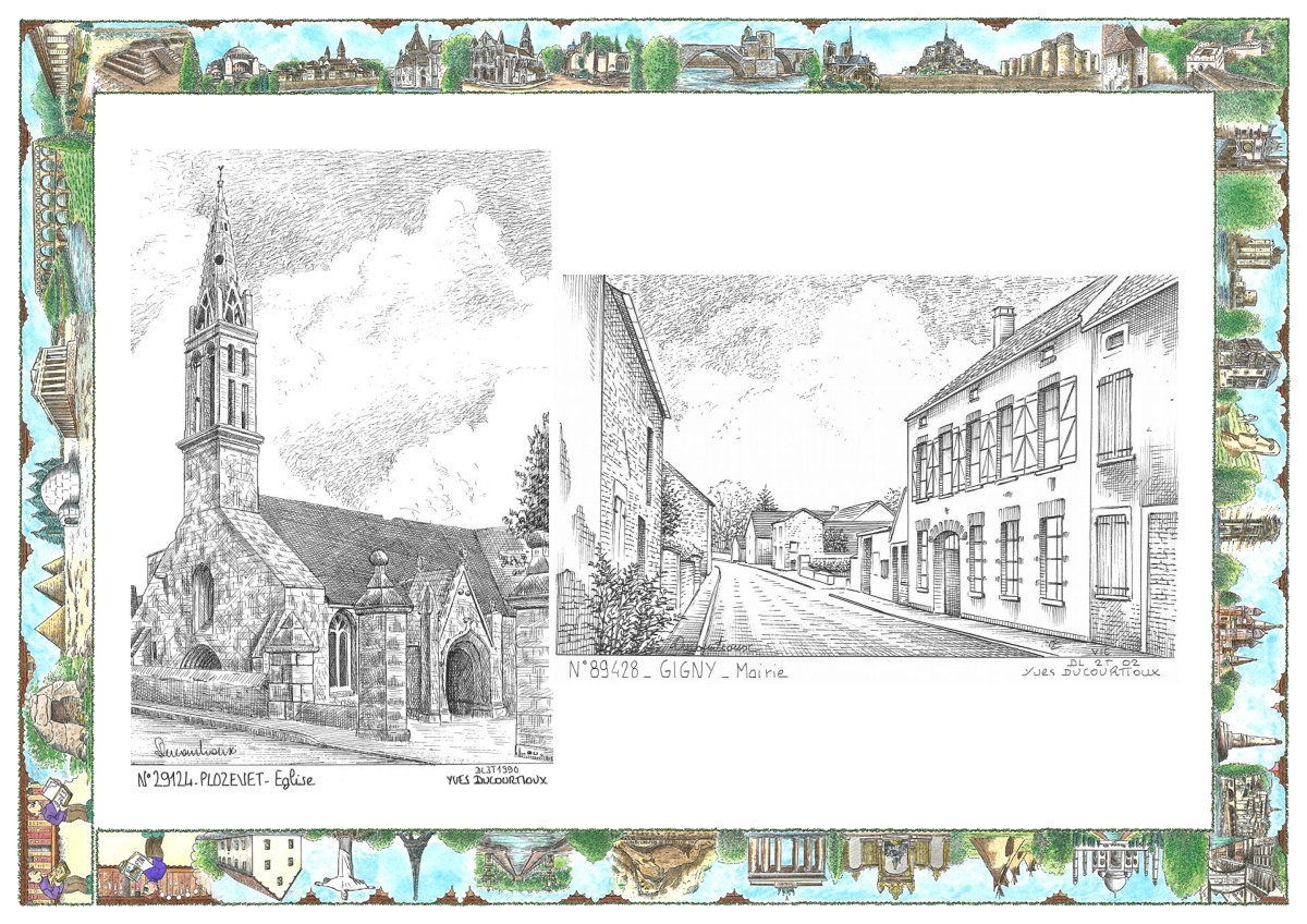 MONOCARTE N 29124-89428 - PLOZEVET - église / GIGNY - mairie