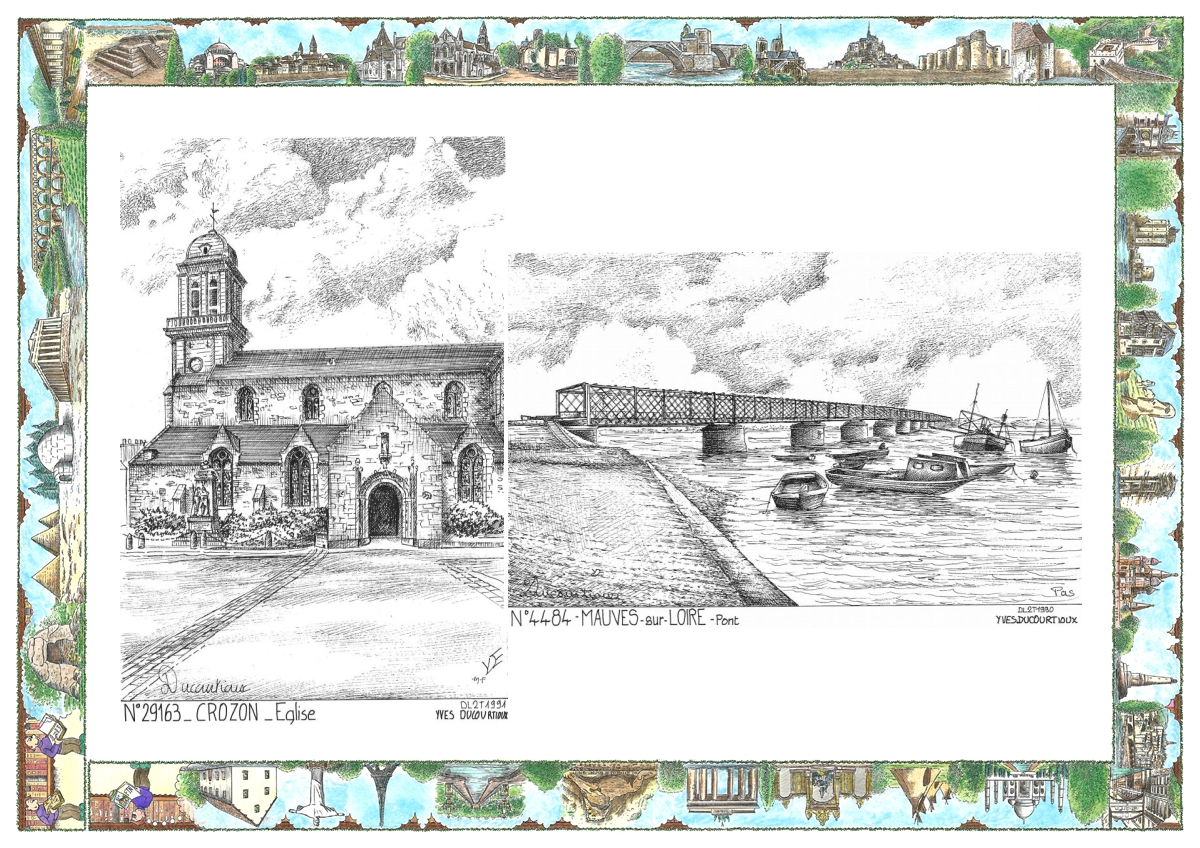 MONOCARTE N 29163-44084 - CROZON - église / MAUVES SUR LOIRE - pont