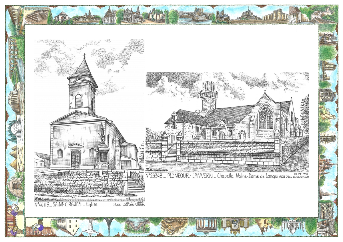 MONOCARTE N 29348-46115 - PLONEOUR LANVERN - chapelle nd de languivoa / ST CIRGUES - église