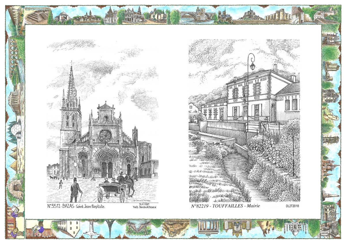 MONOCARTE N 33012-82219 - BAZAS - st jean baptiste / TOUFFAILLES - mairie