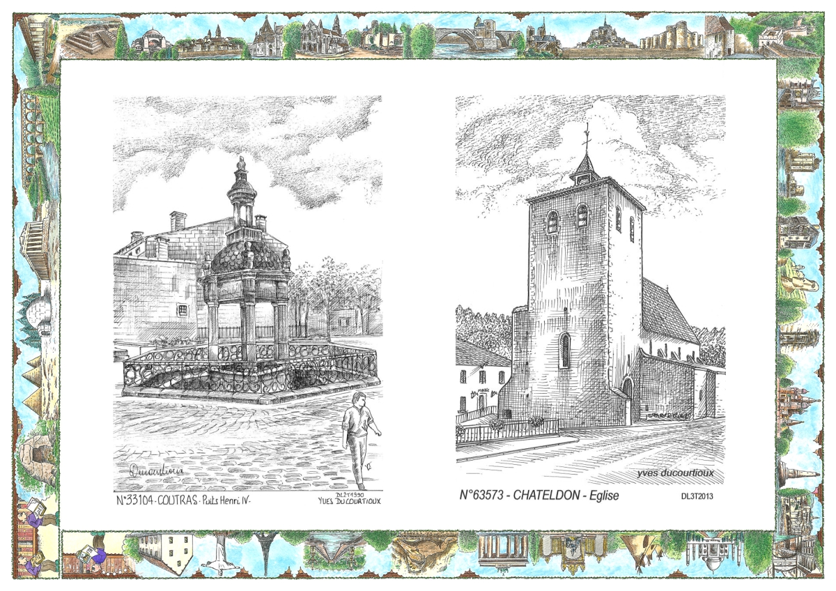 MONOCARTE N 33104-63573 - COUTRAS - puits henri IV / CHATELDON - église