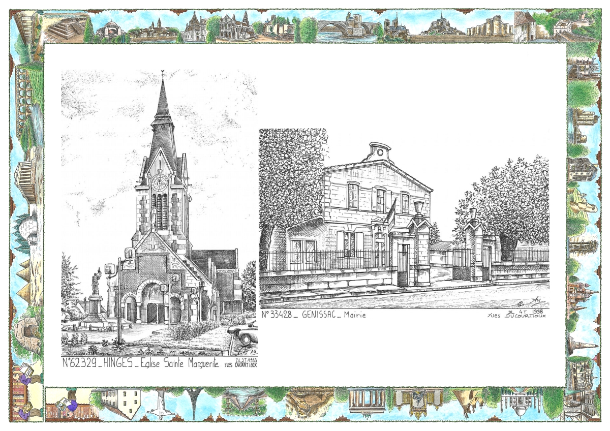 MONOCARTE N 33428-62329 - GENISSAC - mairie / HINGES - église ste marguerite