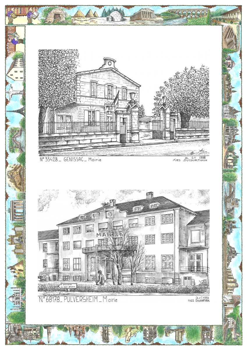 MONOCARTE N 33428-68178 - GENISSAC - mairie / PULVERSHEIM - mairie