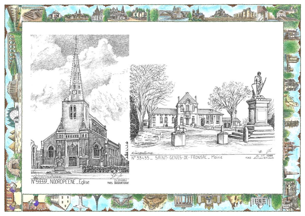 MONOCARTE N 33435-59337 - ST GENES DE FRONSAC - mairie / NOORDPEENE - église