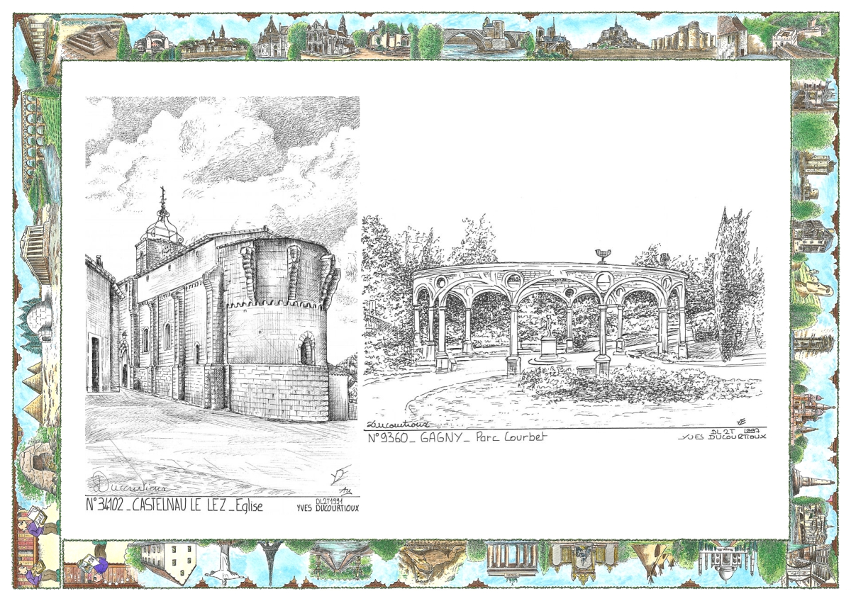 MONOCARTE N 34102-93060 - CASTELNAU LE LEZ - église / GAGNY - parc courbet