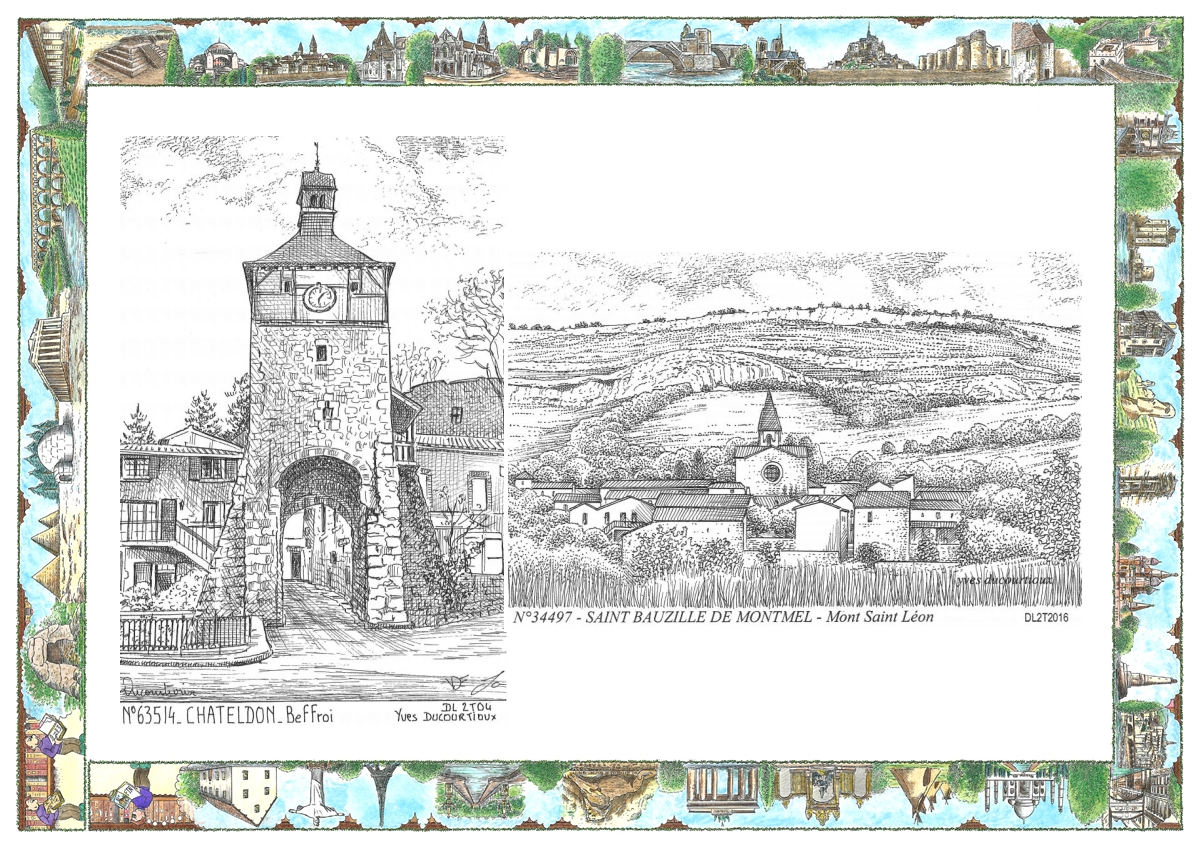 MONOCARTE N 34497-63514 - ST BAUZILLE DE MONTMEL - mont st léon / CHATELDON - beffroi