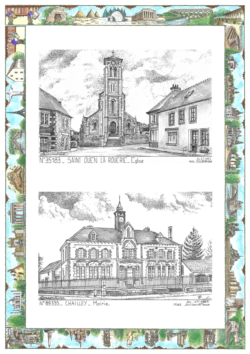 MONOCARTE N 35183-89335 - ST OUEN LA ROUERIE - église / CHAILLEY - mairie