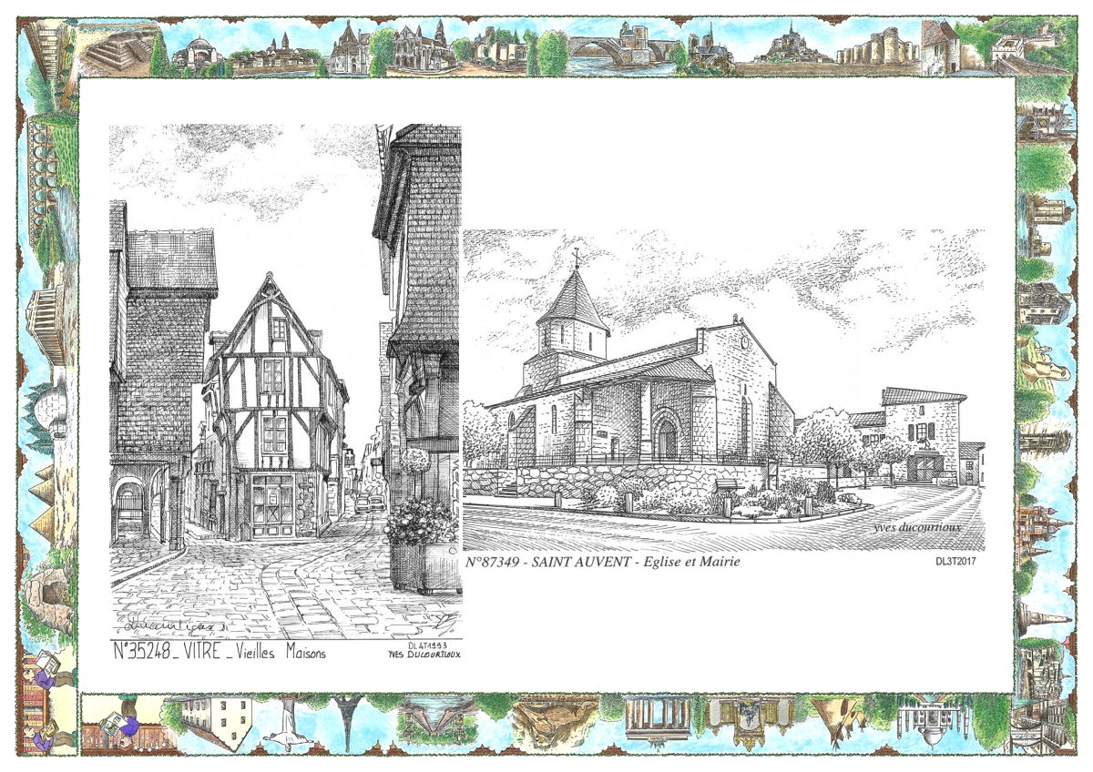 MONOCARTE N 35248-87349 - VITRE - vieilles maisons / ST AUVENT - église et mairie