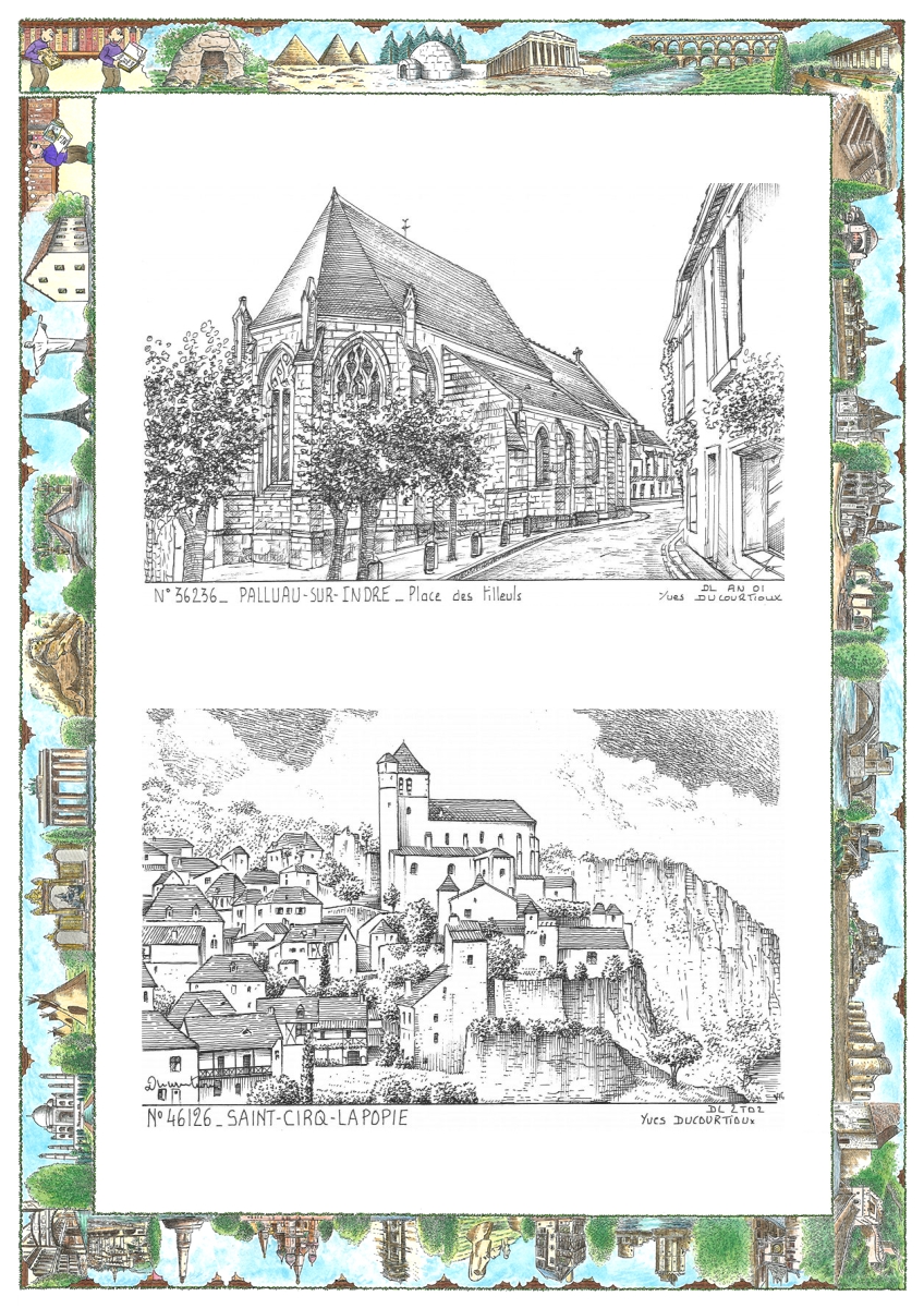 MONOCARTE N 36236-46126 - PALLUAU SUR INDRE - place des tilleuls / ST CIRQ LAPOPIE - vue