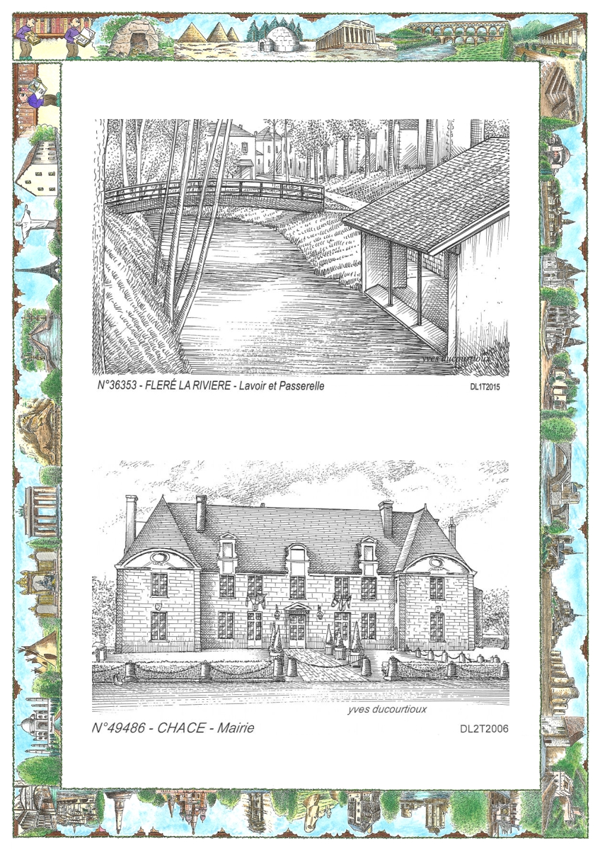 MONOCARTE N 36353-49486 - FLERE LA RIVIERE - lavoir et passerelle / CHACE - mairie