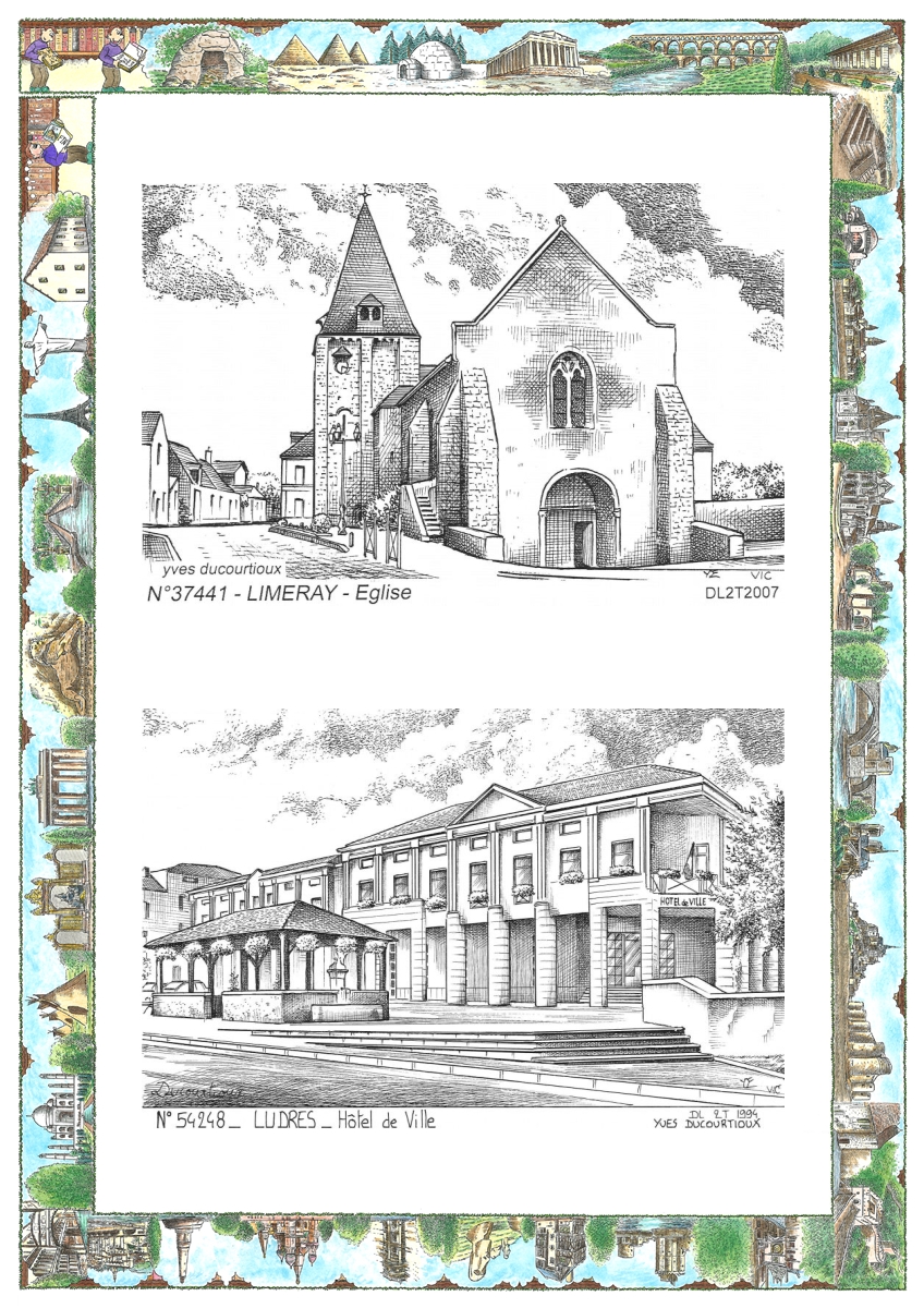MONOCARTE N 37441-54248 - LIMERAY - église / LUDRES - hôtel de ville