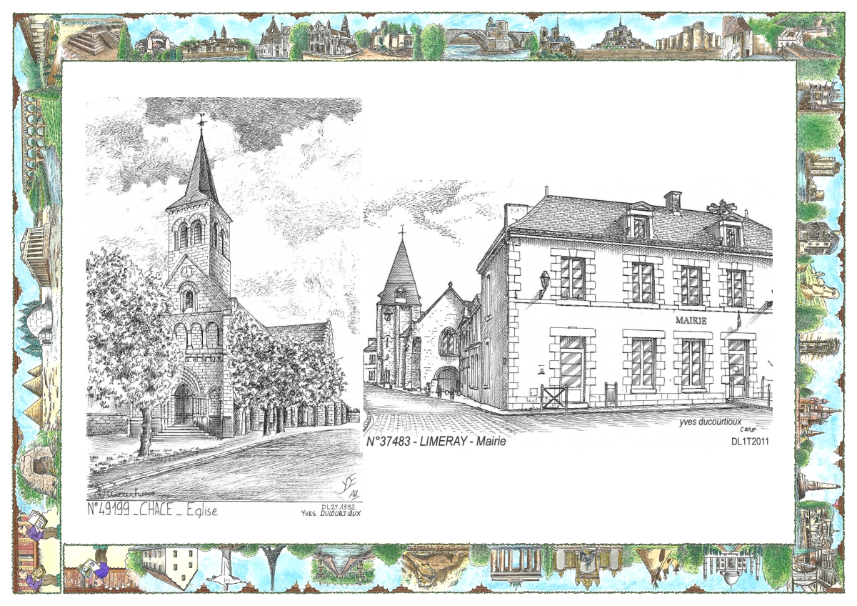 MONOCARTE N 37483-49199 - LIMERAY - mairie / CHACE - église