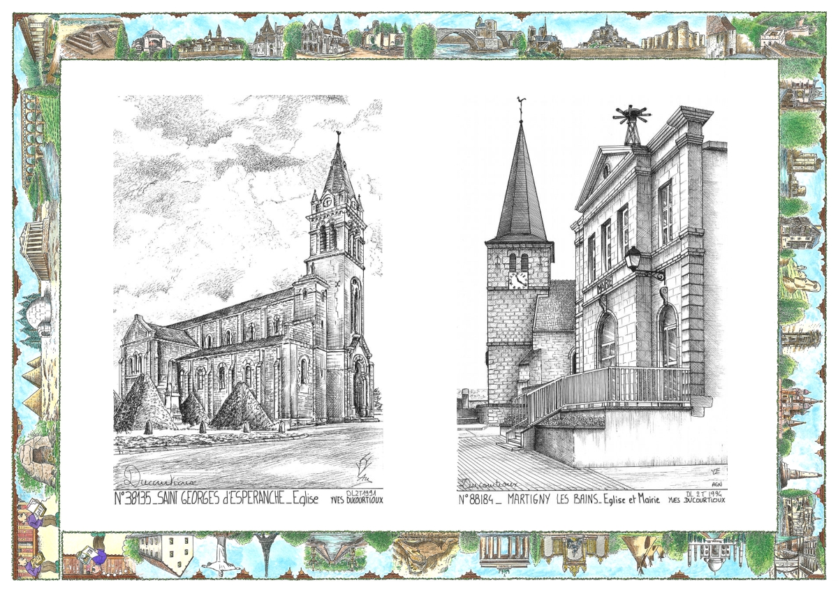 MONOCARTE N 38135-88184 - ST GEORGES D ESPERANCHE - église / MARTIGNY LES BAINS - église et mairie