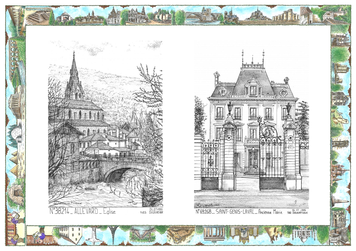 MONOCARTE N 38214-69268 - ALLEVARD - église / ST GENIS LAVAL - ancienne mairie