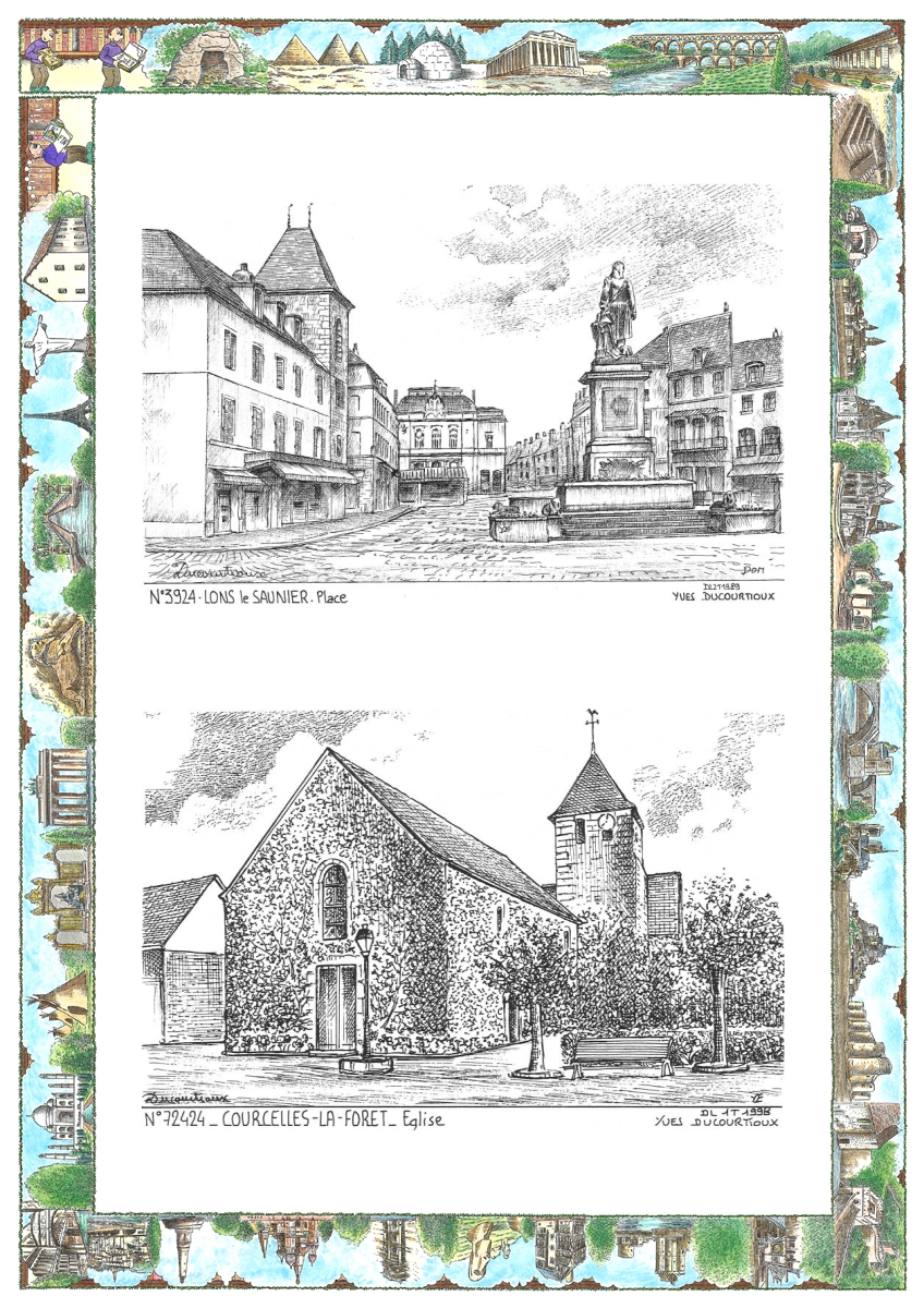 MONOCARTE N 39024-72424 - LONS LE SAUNIER - place / COURCELLES LA FORET - église