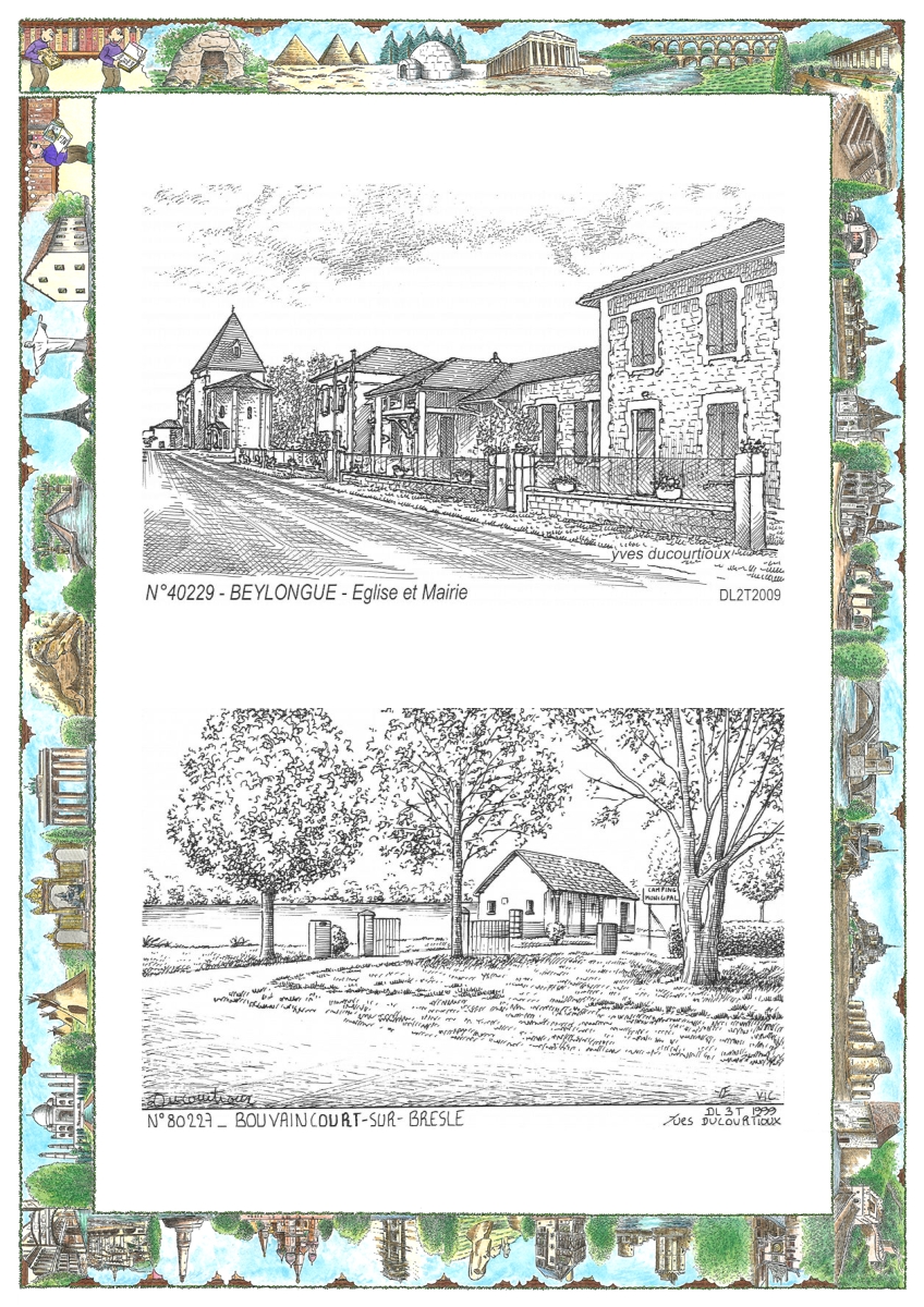 MONOCARTE N 40229-80227 - BEYLONGUE - église et mairie / BOUVAINCOURT SUR BRESLE - vue