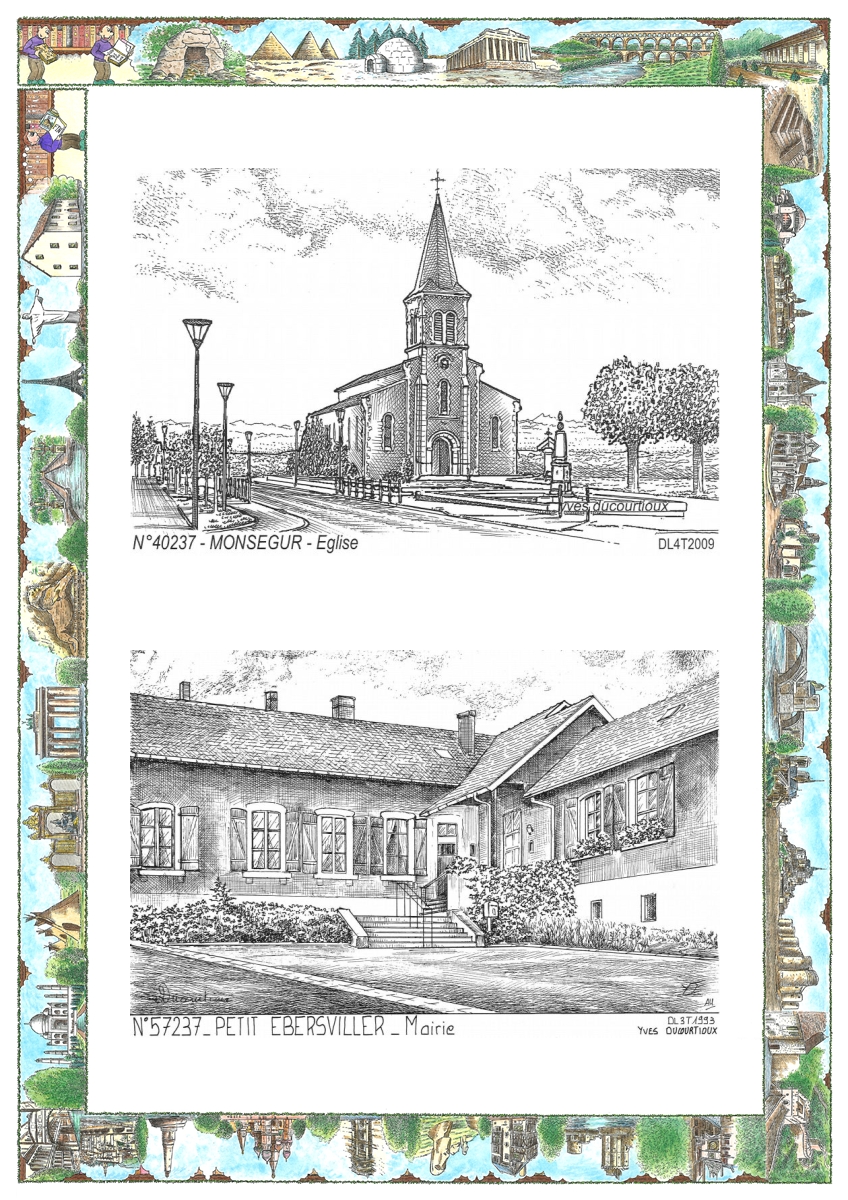 MONOCARTE N 40237-57237 - MONSEGUR - église / PETIT EBERSVILLER - mairie