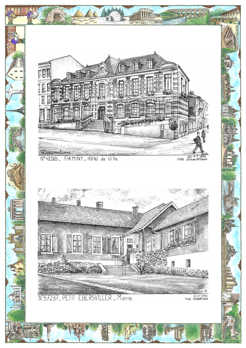 MONOCARTE N 42265-57237 - FIRMINY - hôtel de ville / PETIT EBERSVILLER - mairie
