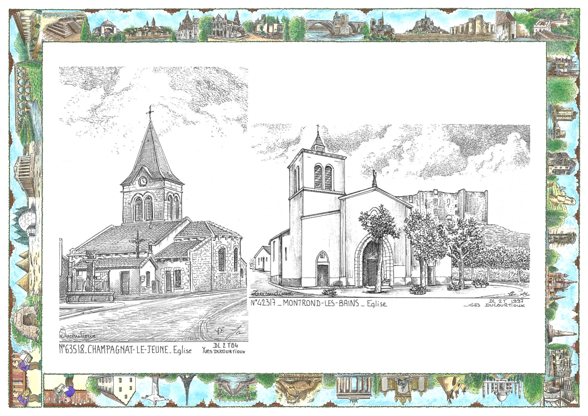 MONOCARTE N 42317-63518 - MONTROND LES BAINS - église / CHAMPAGNAT LE JEUNE - église