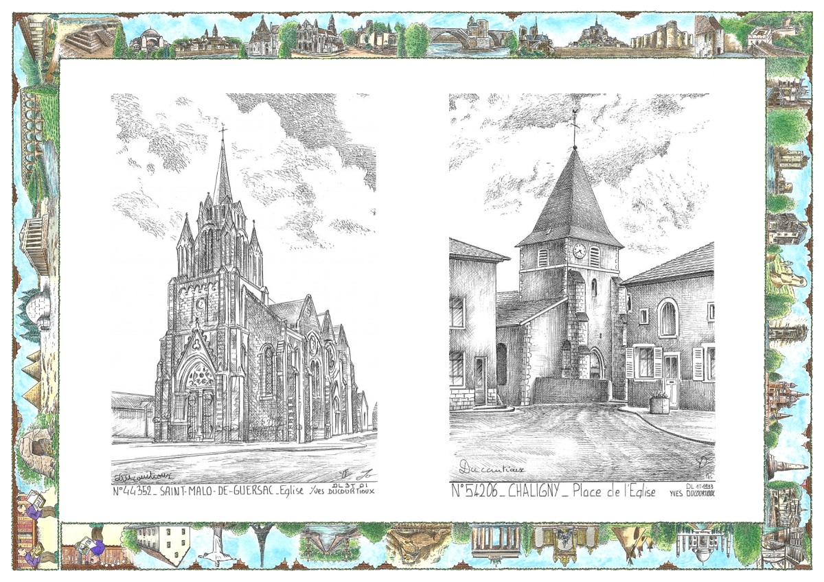 MONOCARTE N 44352-54206 - ST MALO DE GUERSAC - église / CHALIGNY - place de l église