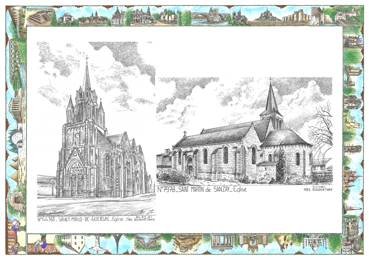 MONOCARTE N 44352-79078 - ST MALO DE GUERSAC - église / ST MARTIN DE SANZAY - église