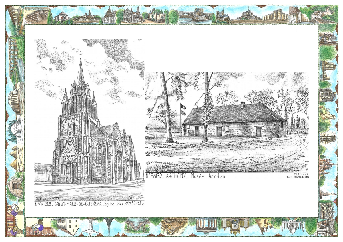 MONOCARTE N 44352-86132 - ST MALO DE GUERSAC - église / ARCHIGNY - musée acadien
