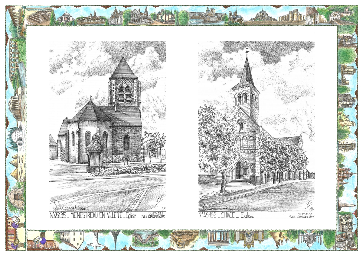 MONOCARTE N 45135-49199 - MENESTREAU EN VILLETTE - église / CHACE - église