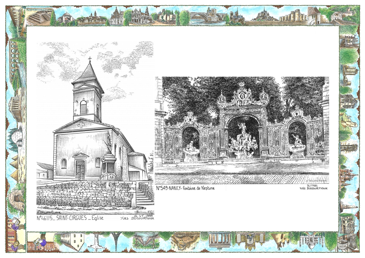 MONOCARTE N 46115-54009 - ST CIRGUES - église / NANCY - fontaine de neptune